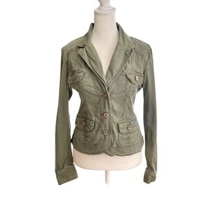 Y2K Mudd Women's Utility Jacket Cargo Button Front Green Elena Gilbert‎ Size M